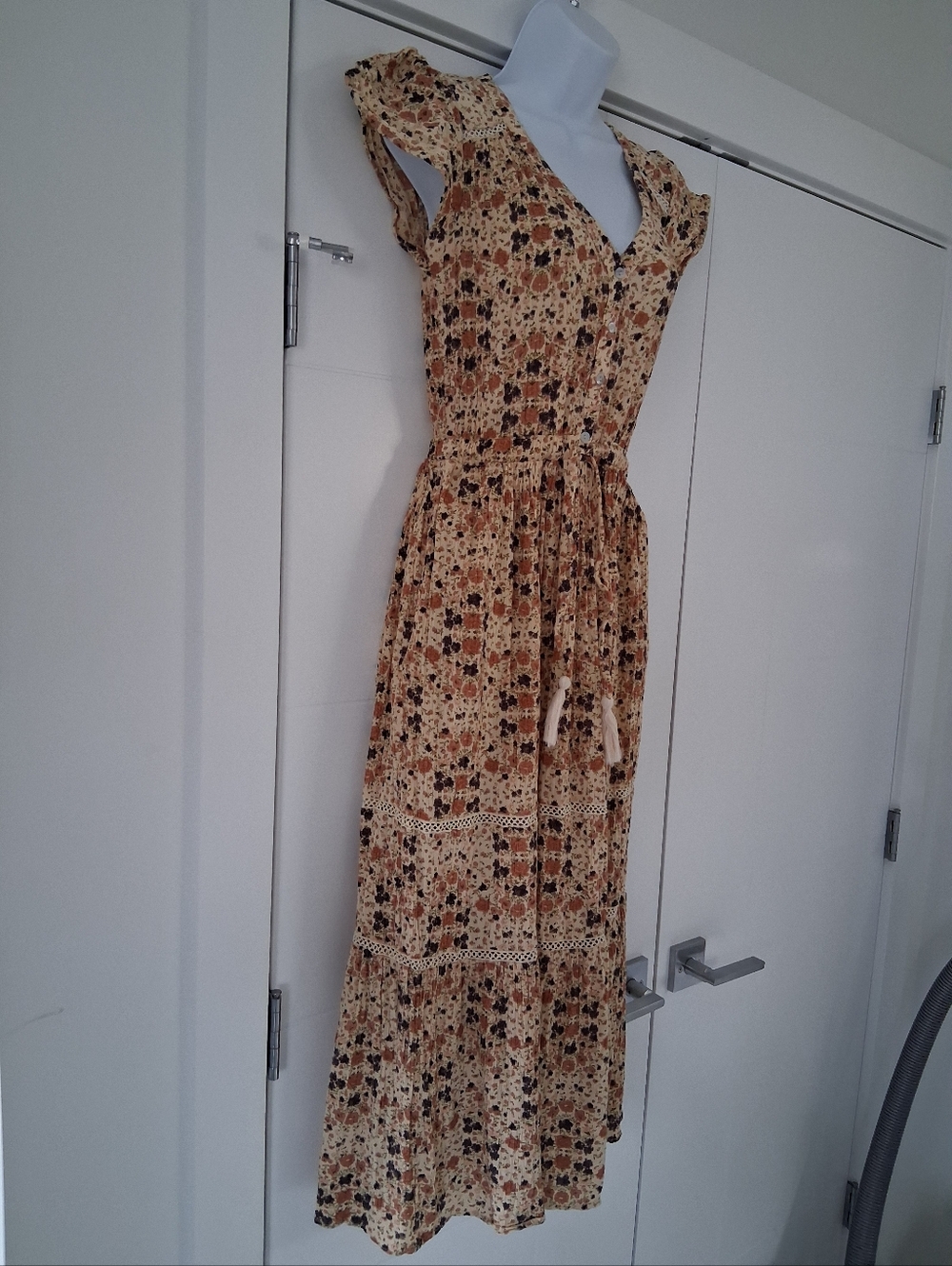 Dex/ Micro Floral Maxi Dress/ Elastic Waist/ Button Front Bodice/ Size US S - Picture 6 of 14